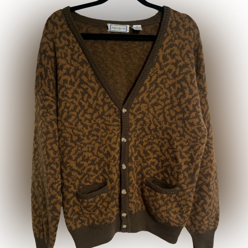 Vintage YSL Yves Saint Laurent Mens Cardigan Sweater Wool Size Medium